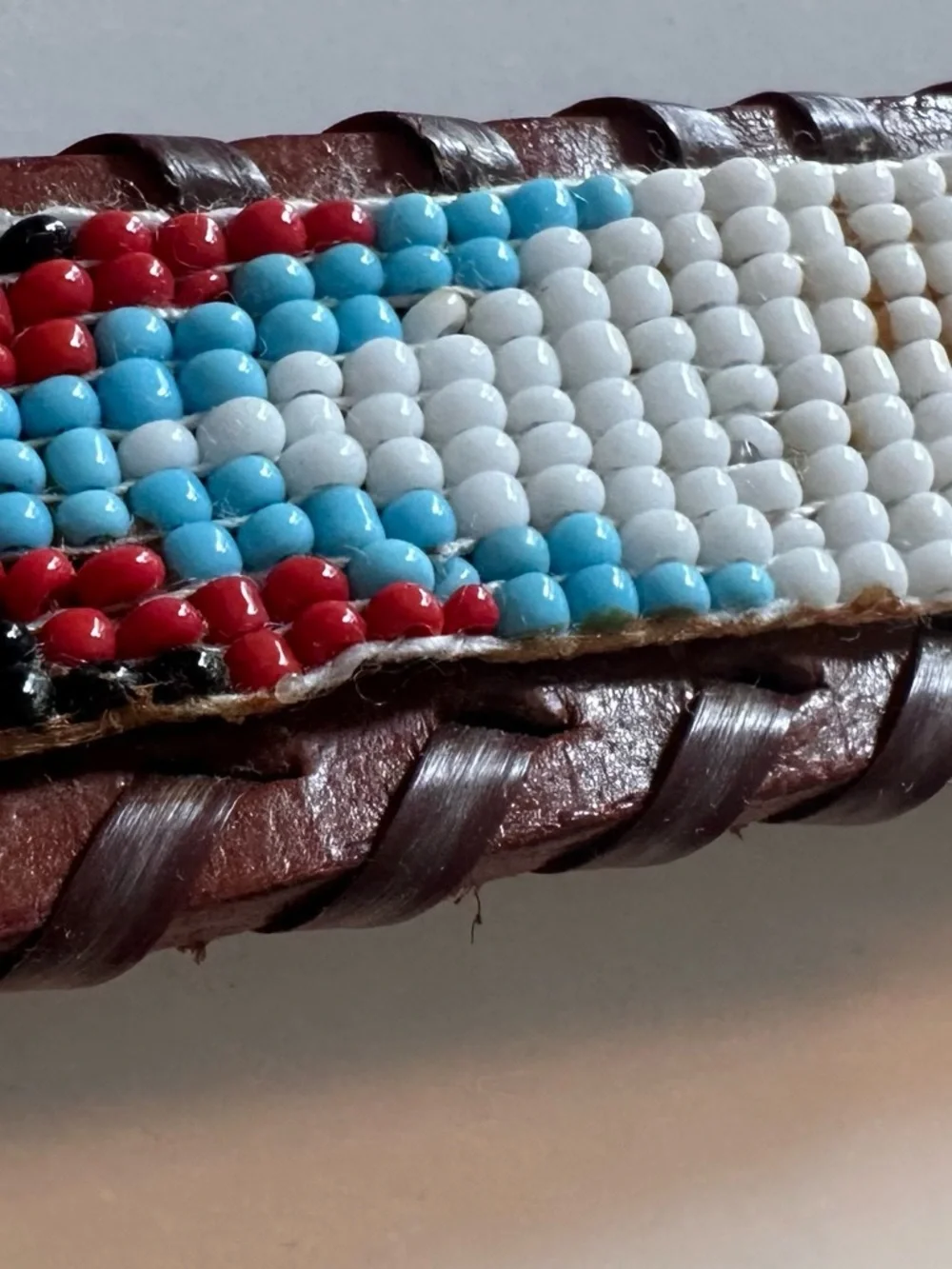 Southwestern Thunderbird Beaded Leather Brown VTG Belt Silver Unisex Sz 40 Aztec